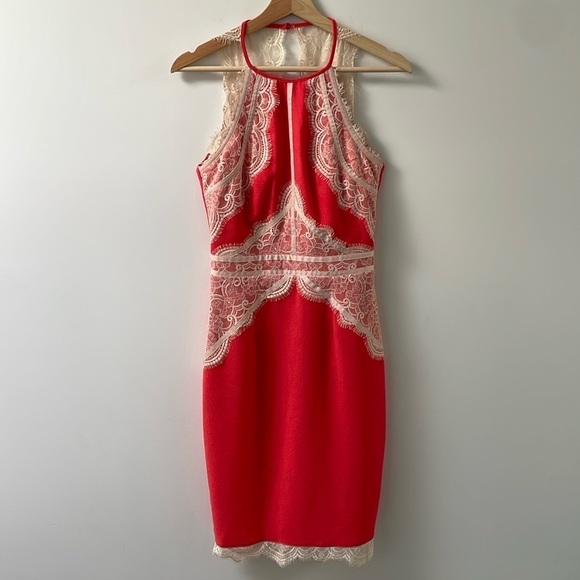 Lipsy London Orange Lace Midi dress sleeveless halter neck US4 - Picture 4 of 16